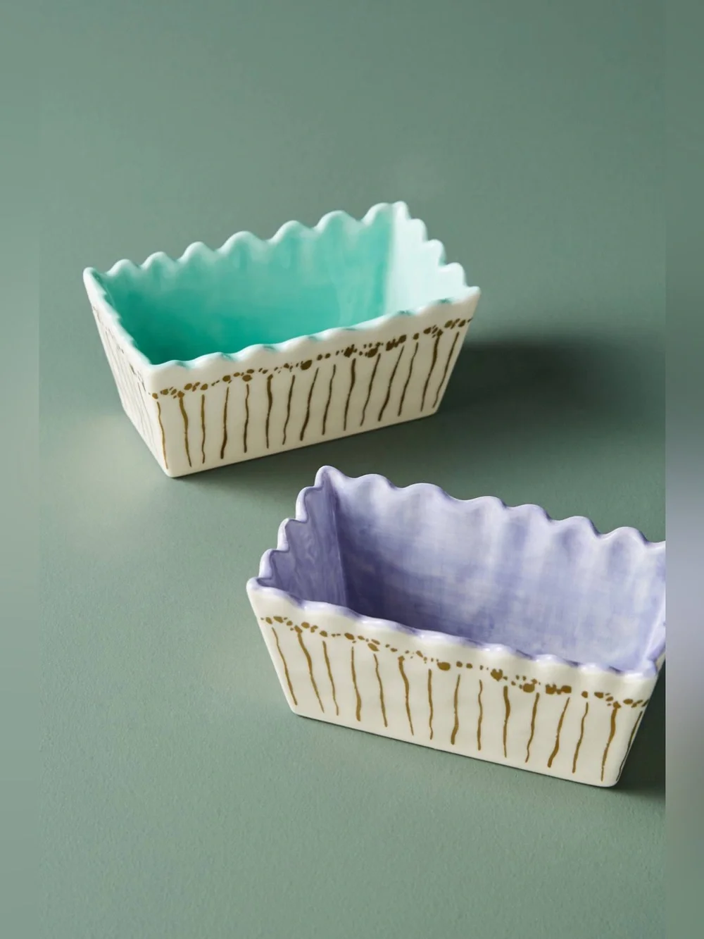 Anthropologie L’Hiver Christmas Stoneware Gold Embellished Mini Bread Loaf Pans